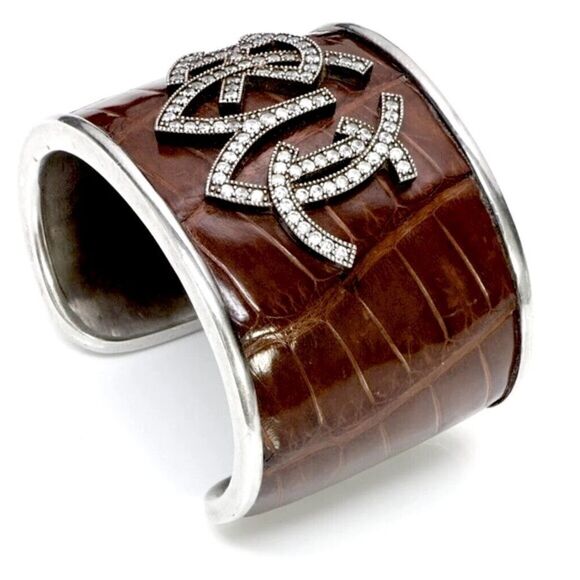 Ralph Lauren Collection * Fall '05 Crystal Logo Sterling Alligator Cuff Bracelet - Picture 5 of 16